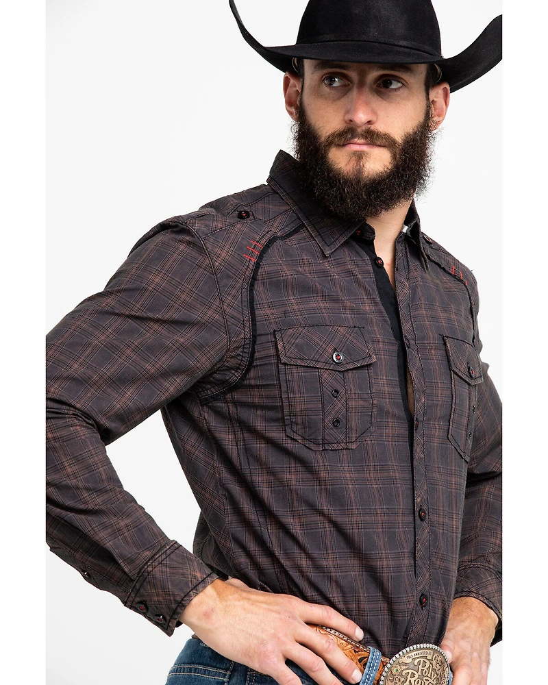Austin Season Men's Embroidered Cross Plaid Print Button Long Sleeve Western Shirt
