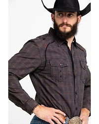 Austin Season Men's Embroidered Cross Plaid Print Button Long Sleeve Western Shirt