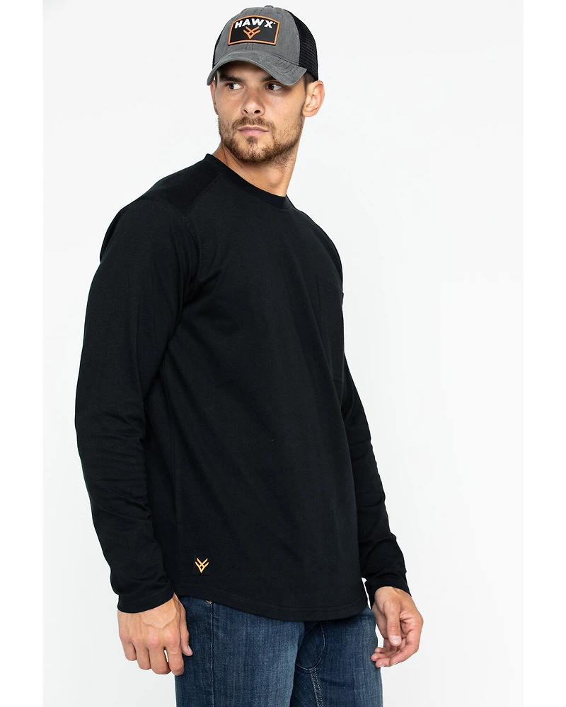 Hawx Men's Black Logo Crew Long Sleeve Work T-Shirt - Big