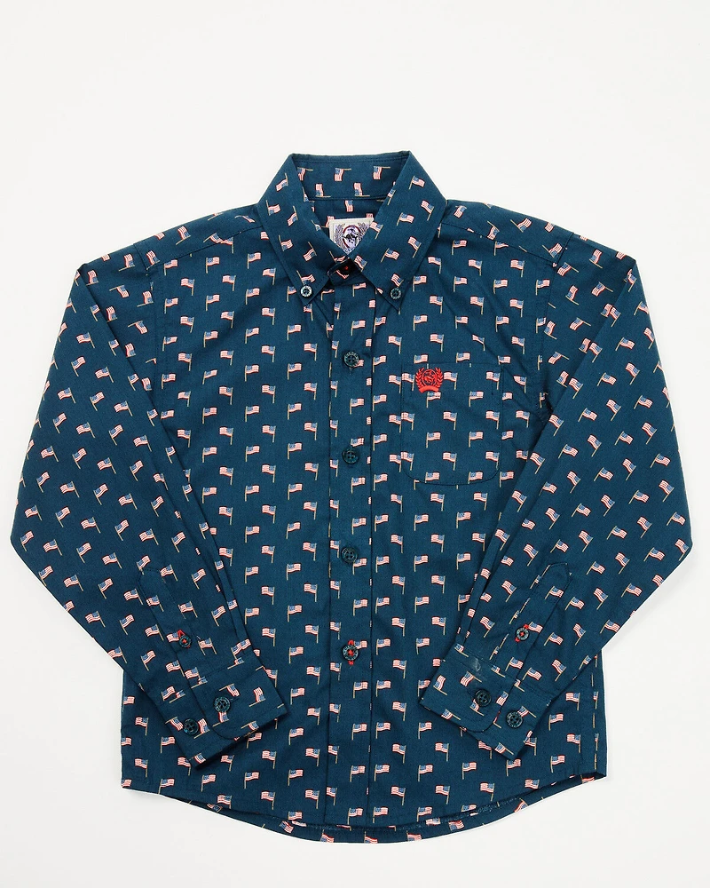 Cinch Toddler Boys' Flag Print Long Sleeve Button-Down Western Shirt