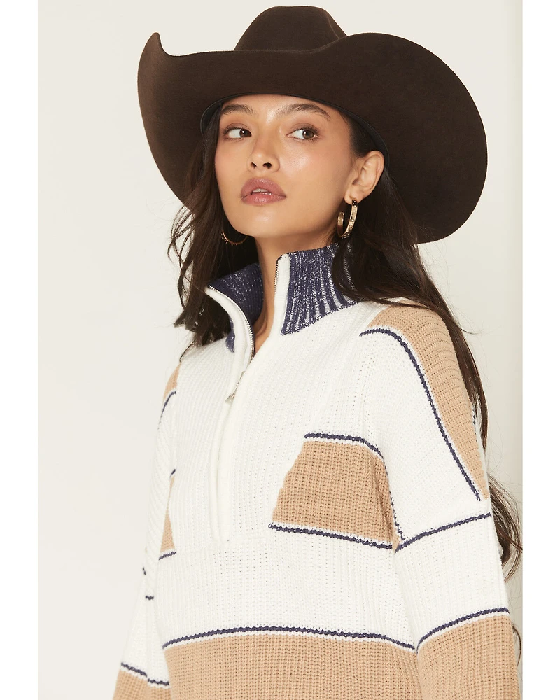 Elan Women's Striped Half Zip Sweater