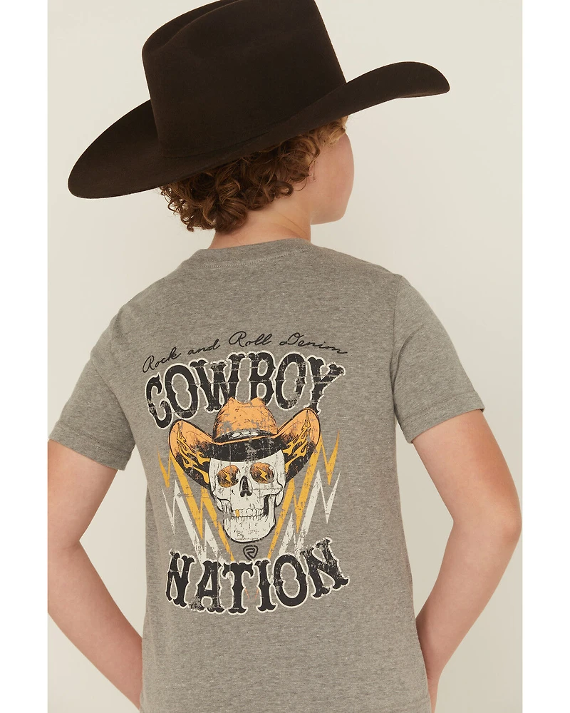 Rock & Roll Denim Boys' Cowboy Skull Short Sleeve Graphic T-Shirt