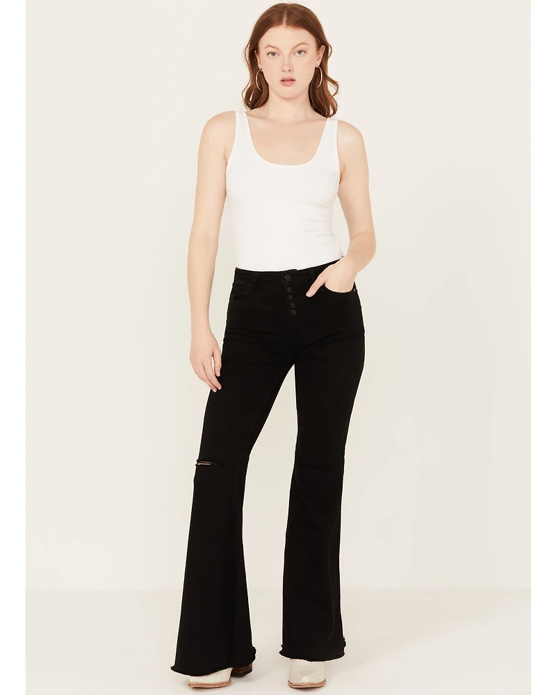 Shyanne Women's High Rise Destructed Super Flare Stretch Jeans