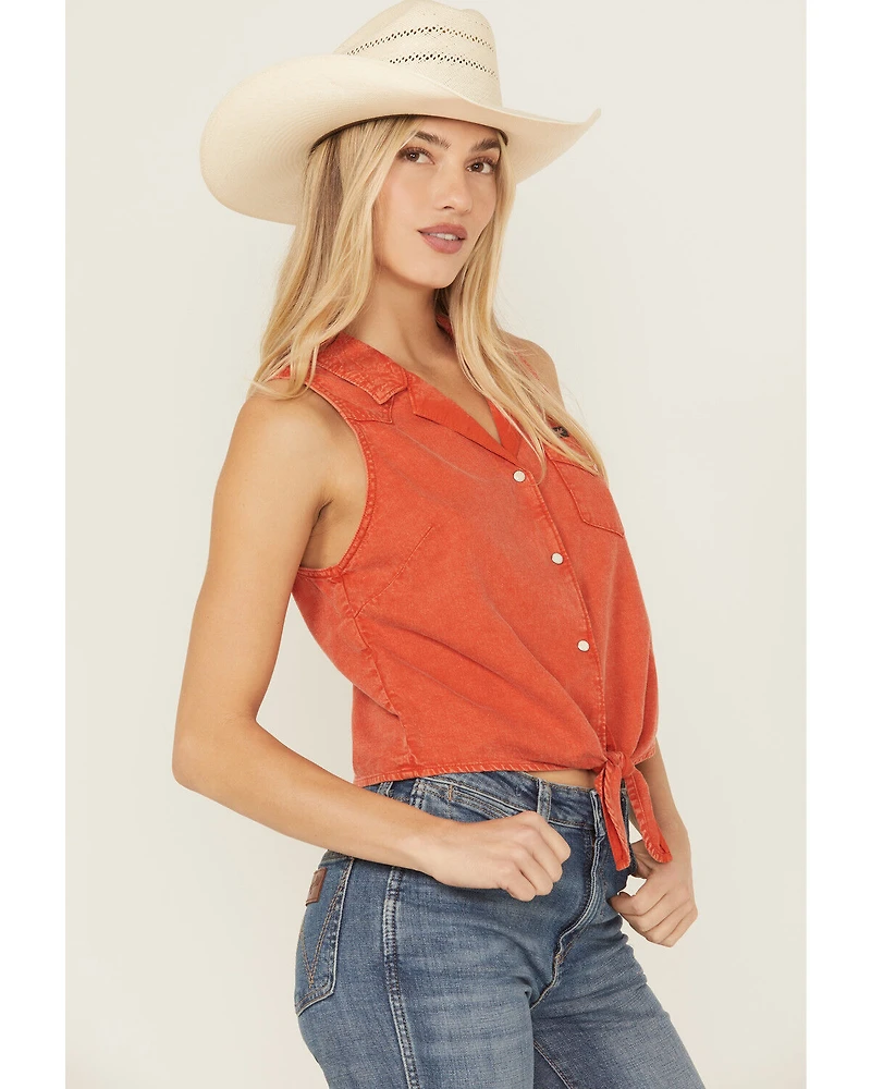 Wrangler Retro Women's Solid Sleeveless Snap Tie-Front Western Shirt