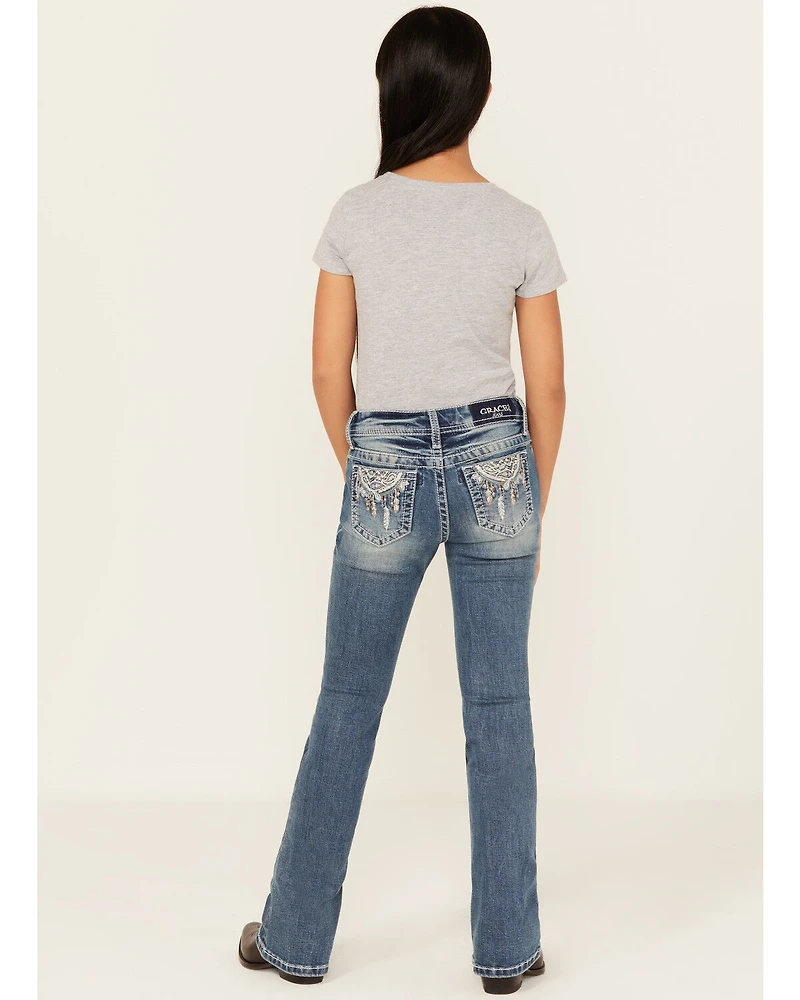 Grace LA Girls' Medium Wash Dreamcatcher Bootcut Stretch Denim Jeans