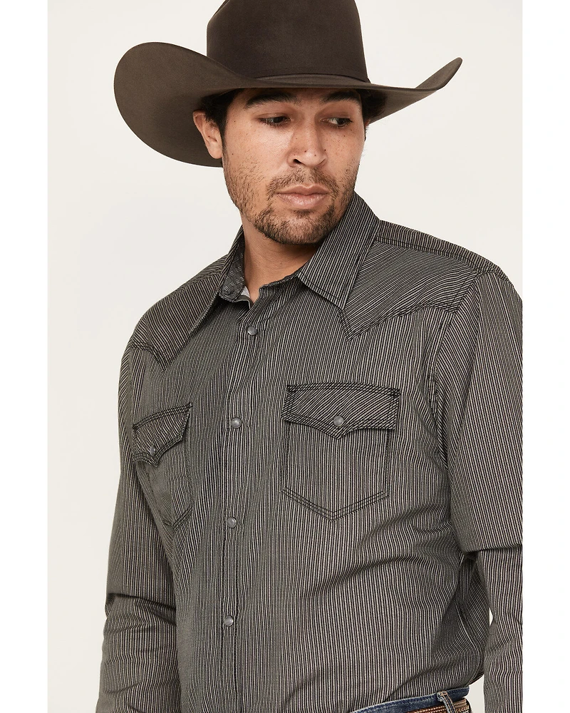 Moonshine Spirit Men's Country Night Striped Long Sleeve Western Snap Shirt