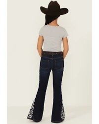 Shyanne Girls' Lacey Dark Wash Lace Inset Flare Stretch Denim Jeans