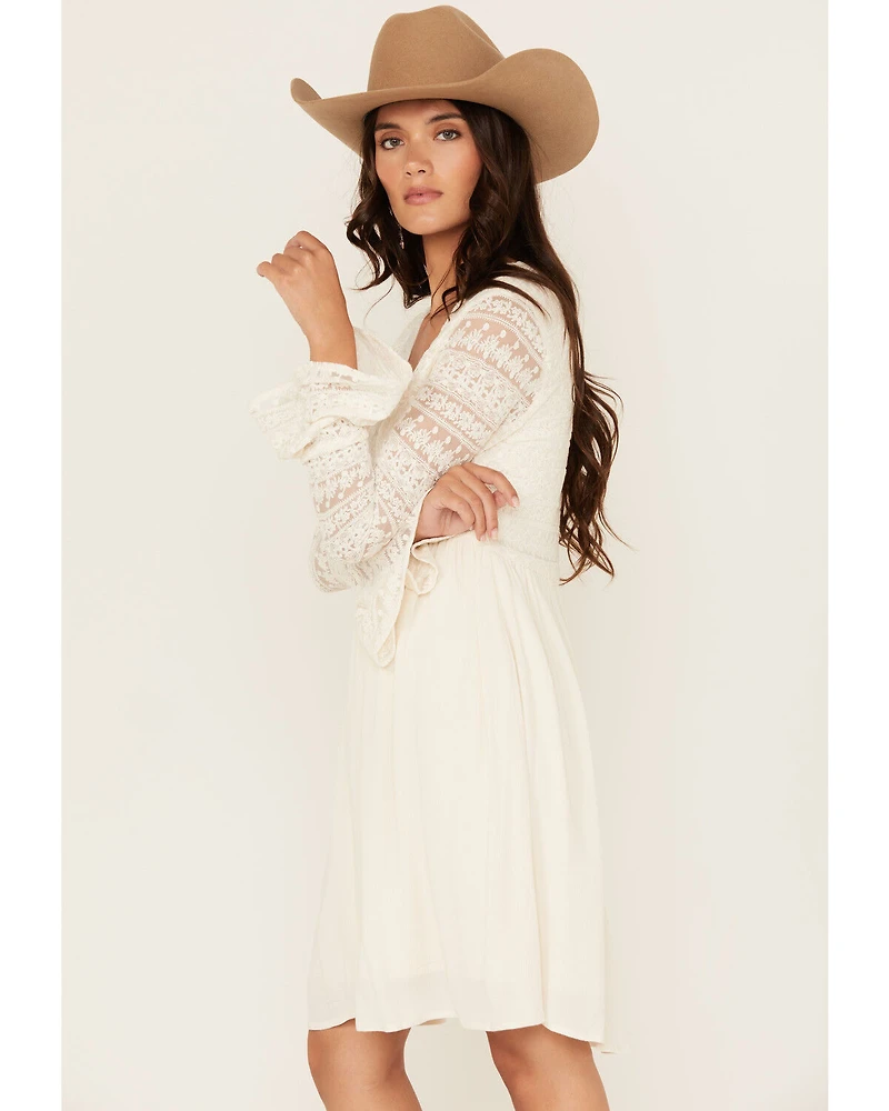 Shyanne Women's Lace Long Sleeve Button-Down Mini Dress