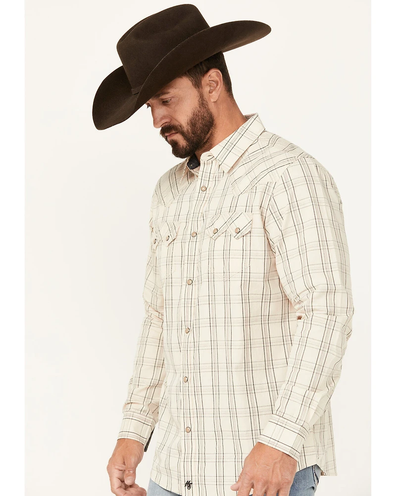 Moonshine Spirit Men's Rhythm Plaid Print Long Sleeve Snap Western Shirt