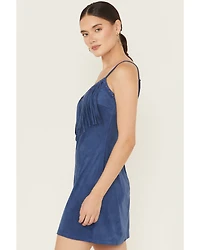Idyllwind Women's Faux Suede Studded Fringe Sleeveless Mini Dress