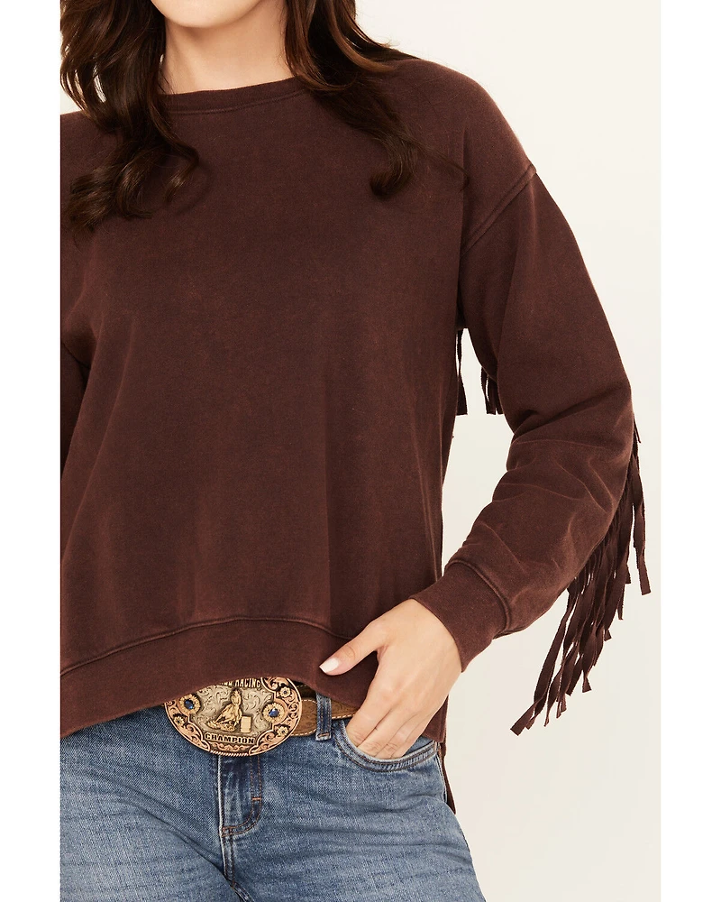 Shyanne Women's Solid High-Low Fringe Long Sleeve Shirt
