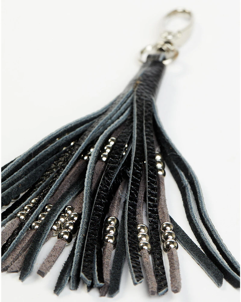 Shyanne Black Leather & Gold Beaded Fringe Keychain
