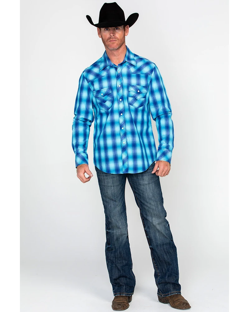 Rock & Roll Denim Men's Crinkle Washed Yarn Dye Plaid Long Sleeve Western Shirt