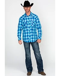 Rock & Roll Denim Men's Crinkle Washed Yarn Dye Plaid Long Sleeve Western Shirt