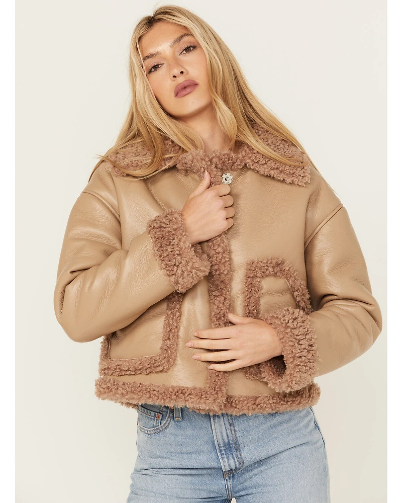 Cleo + Wolf Women's Reversible Sherpa Trimmed Moto Jacket