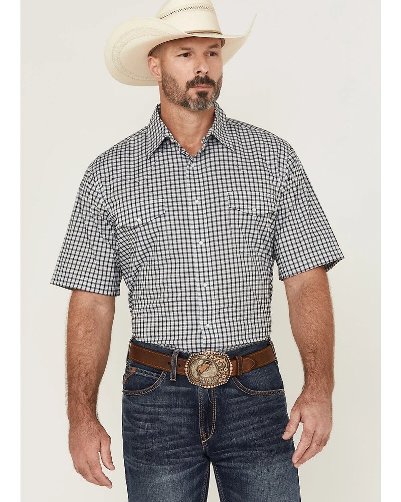 Wrangler Men's Plaid Print Short Sleeve Pearl Snap Stretch Western Shirt - Tall