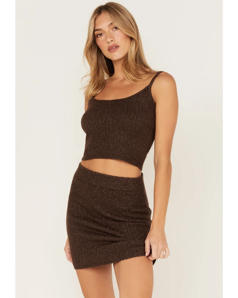 Cleo + Wolf Women's Ribbed Sweater Knit Cropped Tank Top