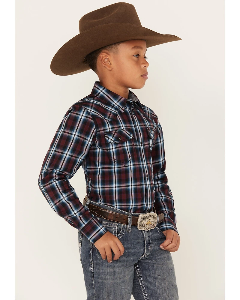 Cody James Boys' Plaid Print Long Sleeve Snap Western Shirt