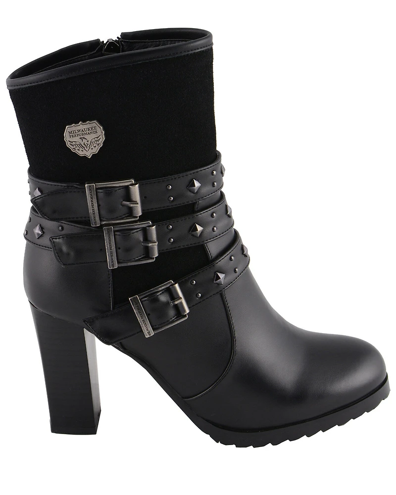 Milwaukee Leather Women's Block Heel Triple Strap Riding Boots - Round Toe