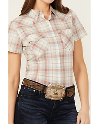 Wrangler Retro Women's Plaid Print Short Sleeve Pearl Snap Western Shirt