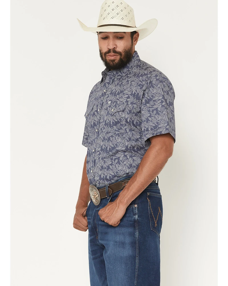 Ely Walker Men's Floral Print Short Sleeve Pearl Snap Western Shirt