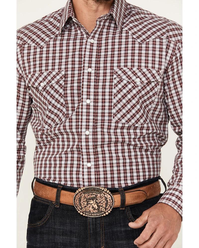 Rough Stock by Panhandle Men's Dobby Plaid Print Long Sleeve Pearl Snap Western Shirt