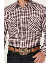 Rough Stock by Panhandle Men's Dobby Plaid Print Long Sleeve Pearl Snap Western Shirt