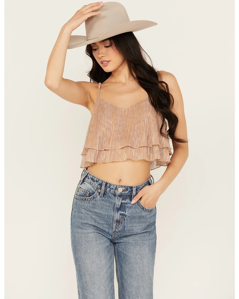 En Creme Women's Metallic Cropped Tank Top