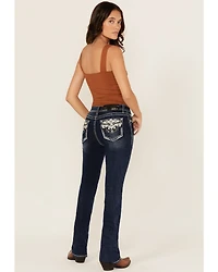 Grace LA Women's Dark Wash Embellished Mid Rise Bootcut Stretch Denim Jeans