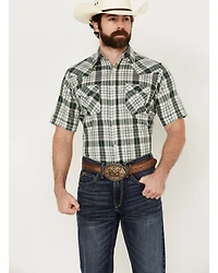 Ely Walker Men's Dobby Plaid Print Short Sleeve Snap Western Shirt