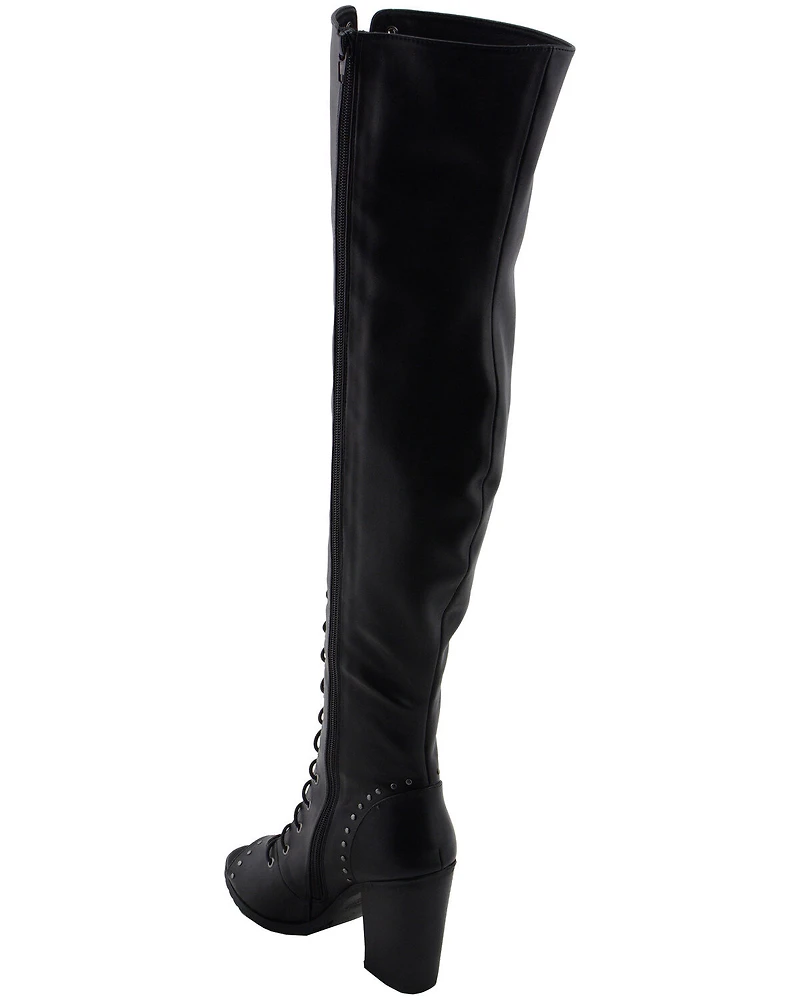 Milwaukee Leather Women's Open Toe Front Knee High Boots - Round