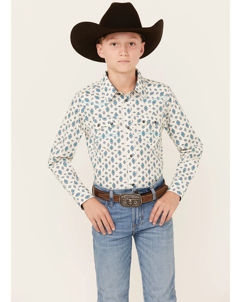 Cody James Boys' Geo Print Long Sleeve Snap Western Shirt