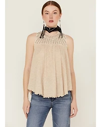 Wild Moss Women's Crochet Studded Yoke Flowy Tank Top