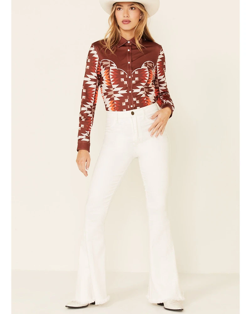 Ranch Dress'n Women's Southwestern Bandera Print Long Sleeve Snap Western Shirt