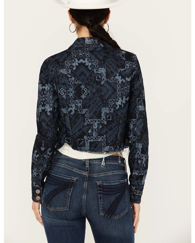Shyanne Women's Printed Cropped Frayed Jacket