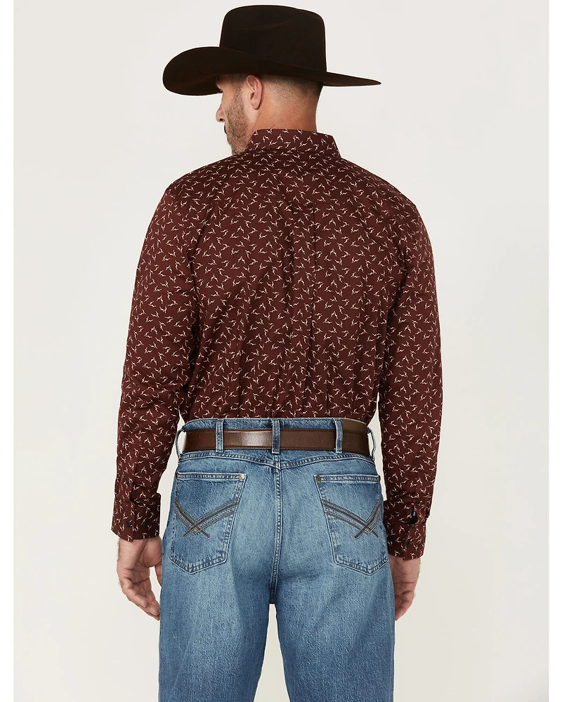 RANK 45® Men's Bronc Buster Geo Print Long Sleeve Button-Down Stretch Western Shirt