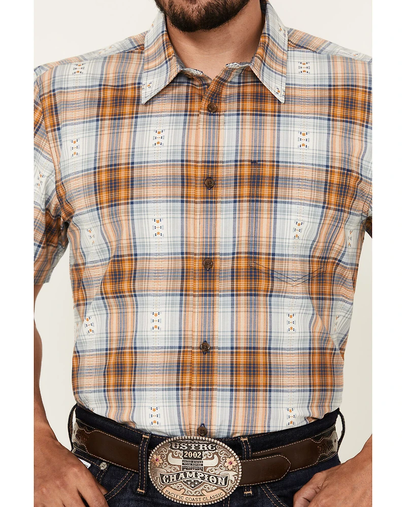 Cody James Men's Spur Dobby Plaid Print Short Sleeve Button-Down Stretch Western Shirt