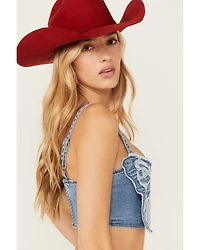 Vibrant Denim Women's Medium Wash Butterfly Cropped Top