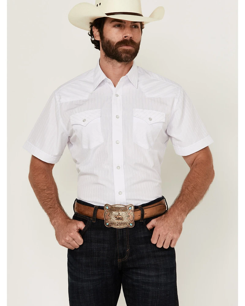 Rodeo Clothing Men's Tonal Satin Striped Short Sleeve Pearl Snap Western Shirt