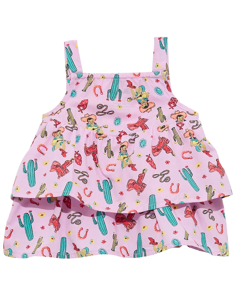 Wrangler Toddler Girls' Conversational Print Ruffle Tank