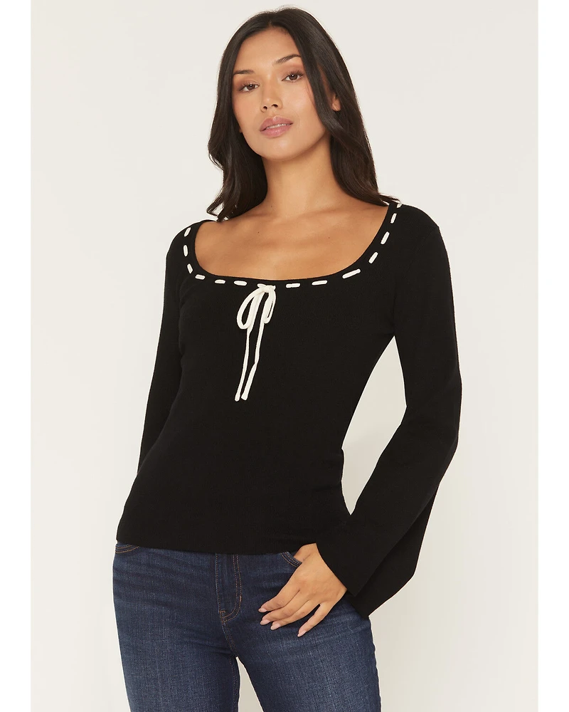 Originality Women's Solid Flared Long Sleeve Sweater