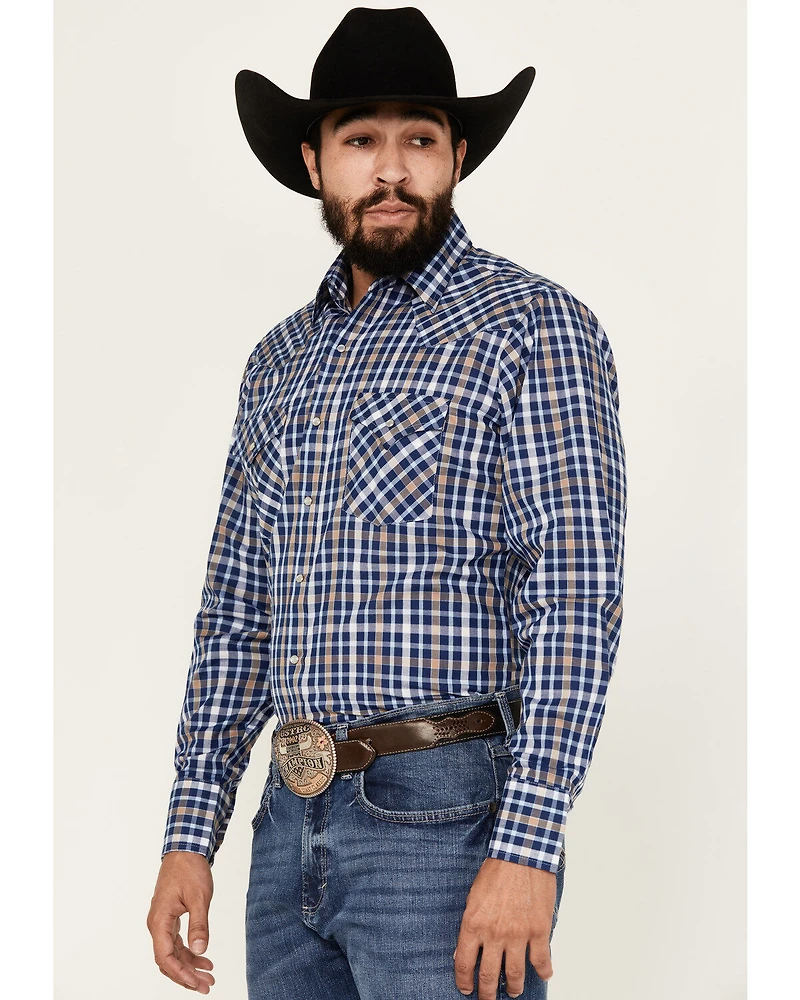 Ely Walker Men's Plaid Print Long Sleeve Pearl Snap Western Shirt