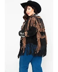 Liberty Wear Black Fringe Leather Jacket - Plus