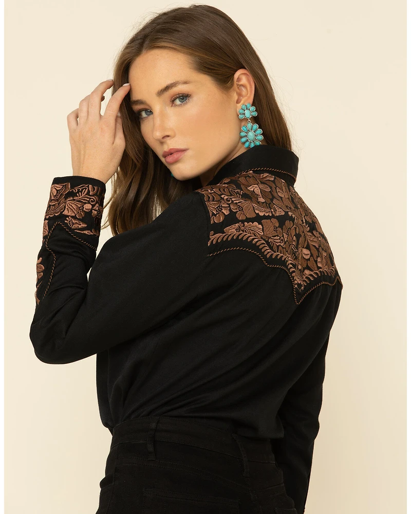 Scully Women's Floral Embroidered Long Sleeve Western Shirt