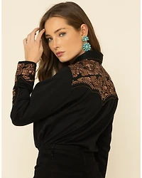 Scully Women's Floral Embroidered Long Sleeve Western Shirt