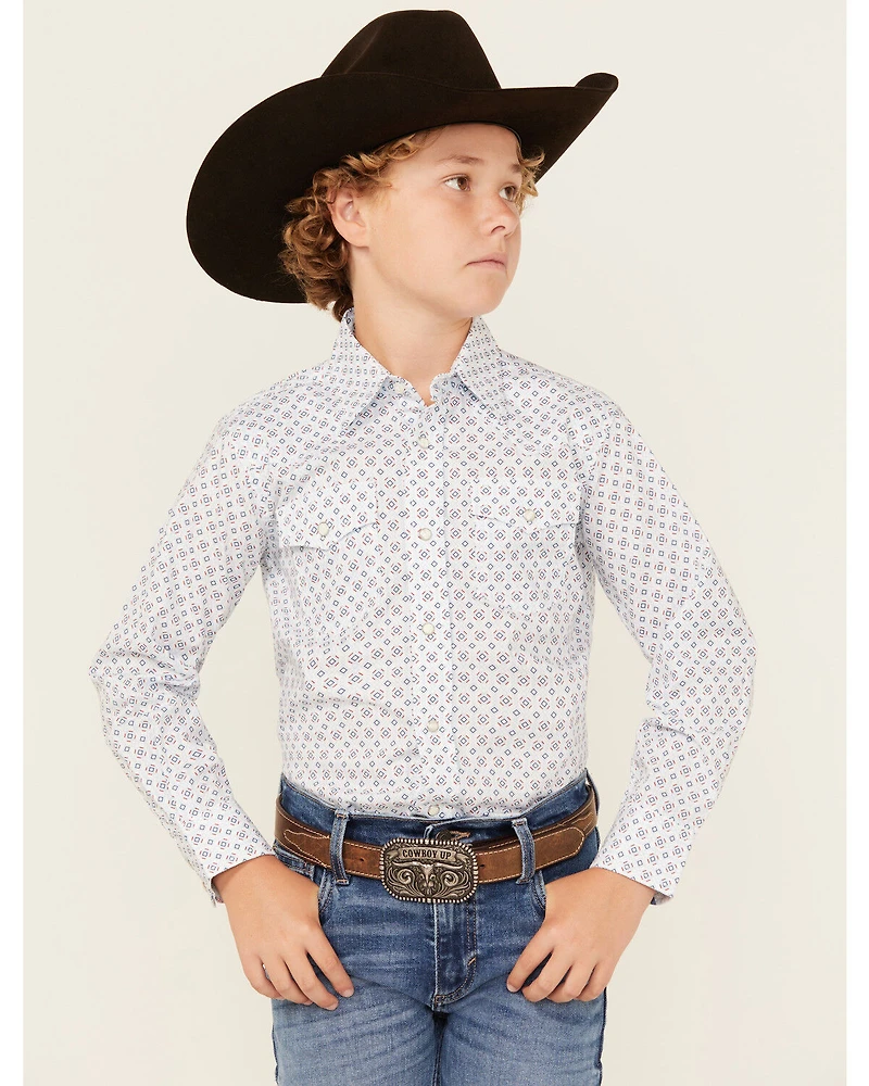 Wrangler Boys' 20x Geo Print Long Sleeve Snap Western Shirt