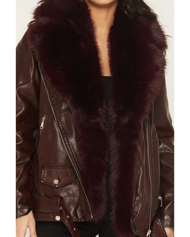 Azalea Wang Women's Aurelia Faux Fur Leather Jacket