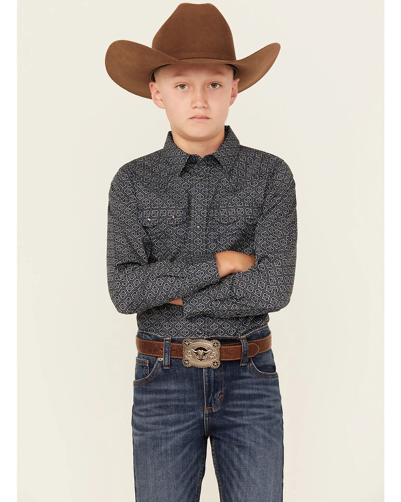 Cody James Boys' Slingshot Medallion Print Long Sleeve Snap Western Shirt