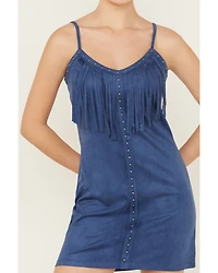 Idyllwind Women's Faux Suede Studded Fringe Sleeveless Mini Dress
