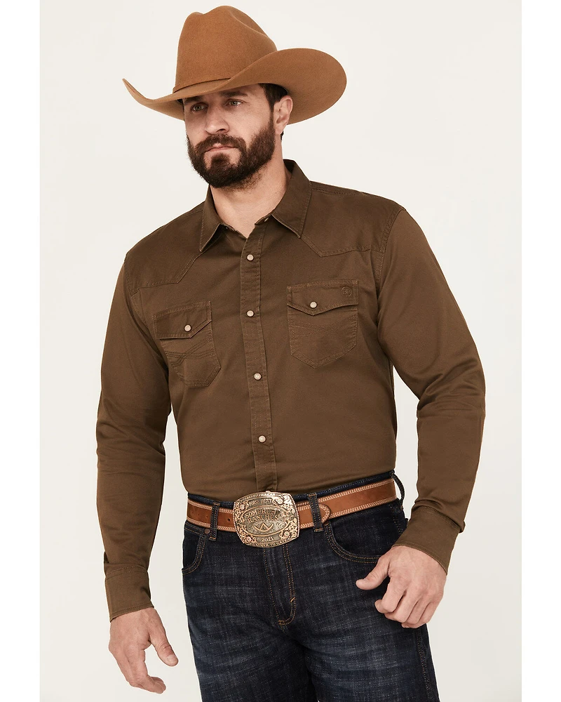 Blue Ranchwear Men's Solid Twill Long Sleeve Snap Stretch Western Shirt